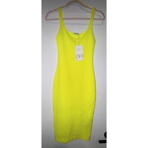 ZARA Women's Neon Yellow Bodycon sexy Cami Dress Small New y2k cute